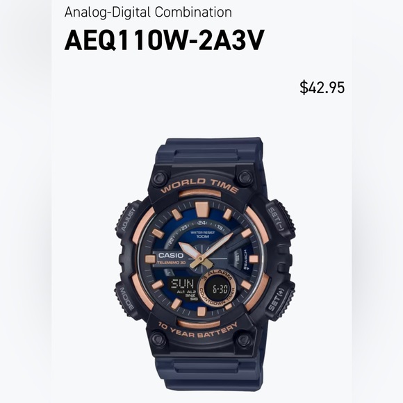 Casio World Time AEQ110W-2A3V NWT Box and Papers.  Black and Rose Gold - Picture 1 of 2